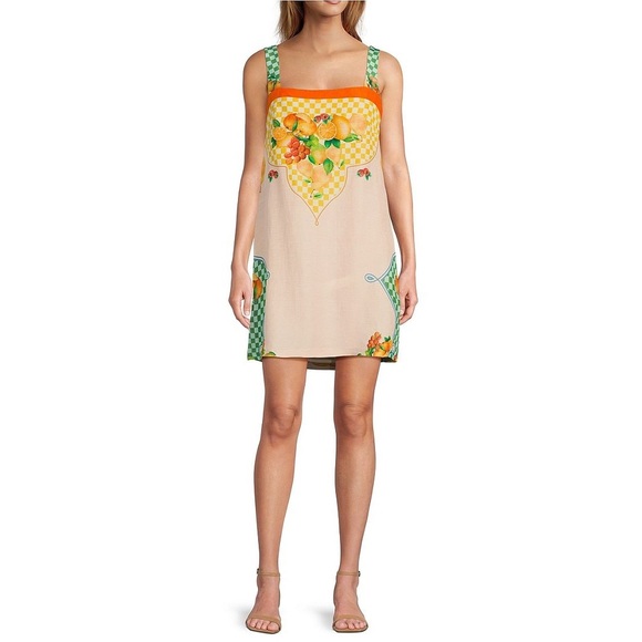 Antonio Melani Womens XS Eliana Fruit Printed Linen Square Neck Sleeveless Dress - Picture 1 of 11